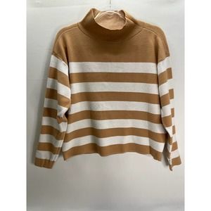 Anthropologie Maeve Brand Tan and White Striped Turtleneck Sweater